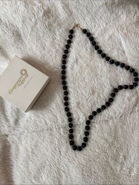 Vintage Silk Thread and Bead Necklace, Black and Gold, 30 Inches